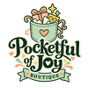 Pocketful of Joy Boutique logo in sage green, peach and gold